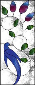 stained glass blue bird panel